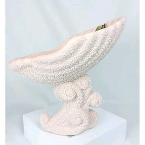 Vintage 1994 Royal Haeger Nautilus Pedestal Clam‎ Shell Pink Lava Glaze Dish New